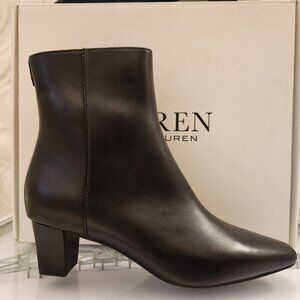 Lauren Ralph Lauren Black Leather "Willa" Burnished Calf Booties. NIB. 5.5